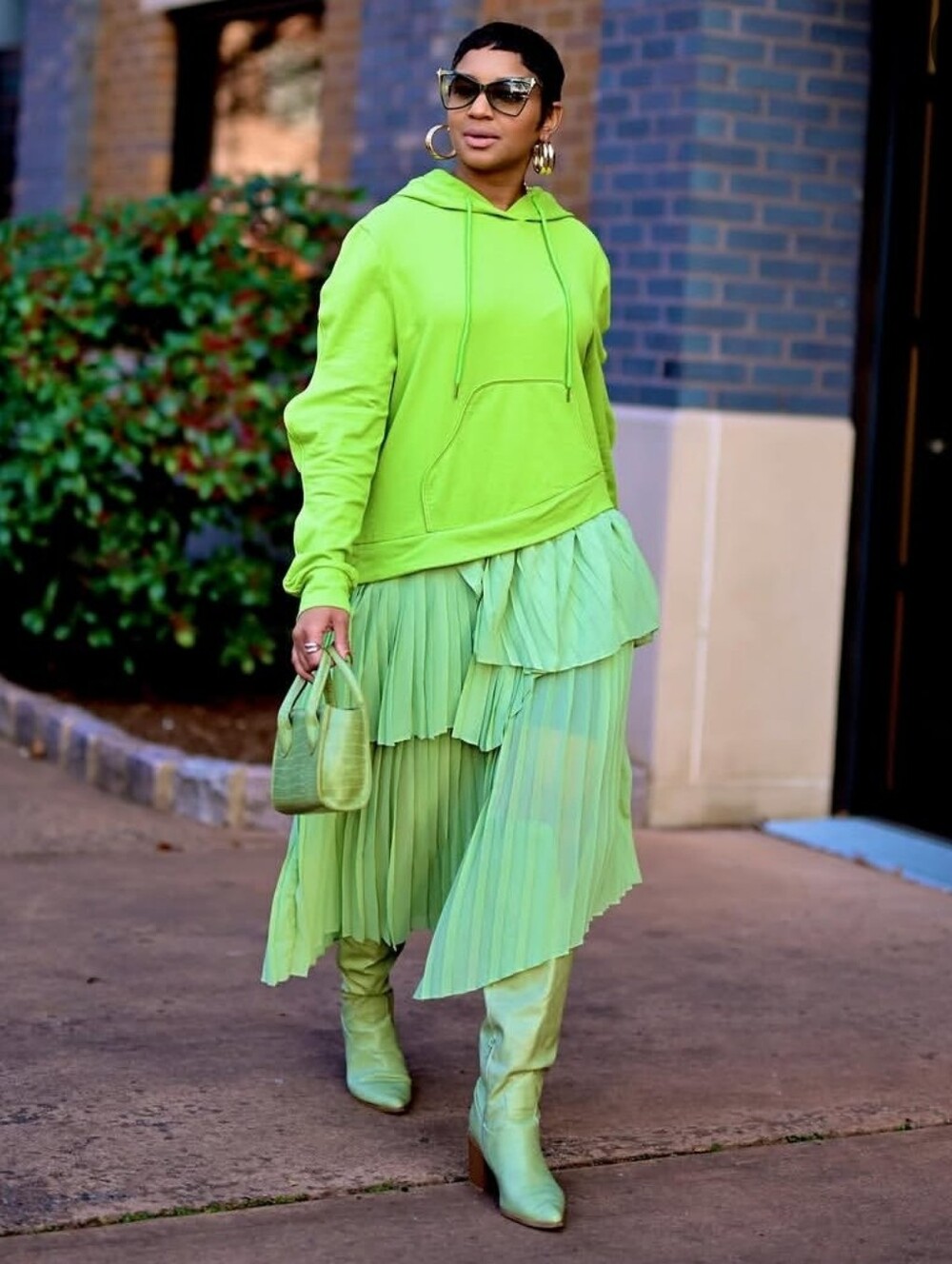 Kelly Obi New York NWT Green Hooded Pleated Chiffon Layered Dress M